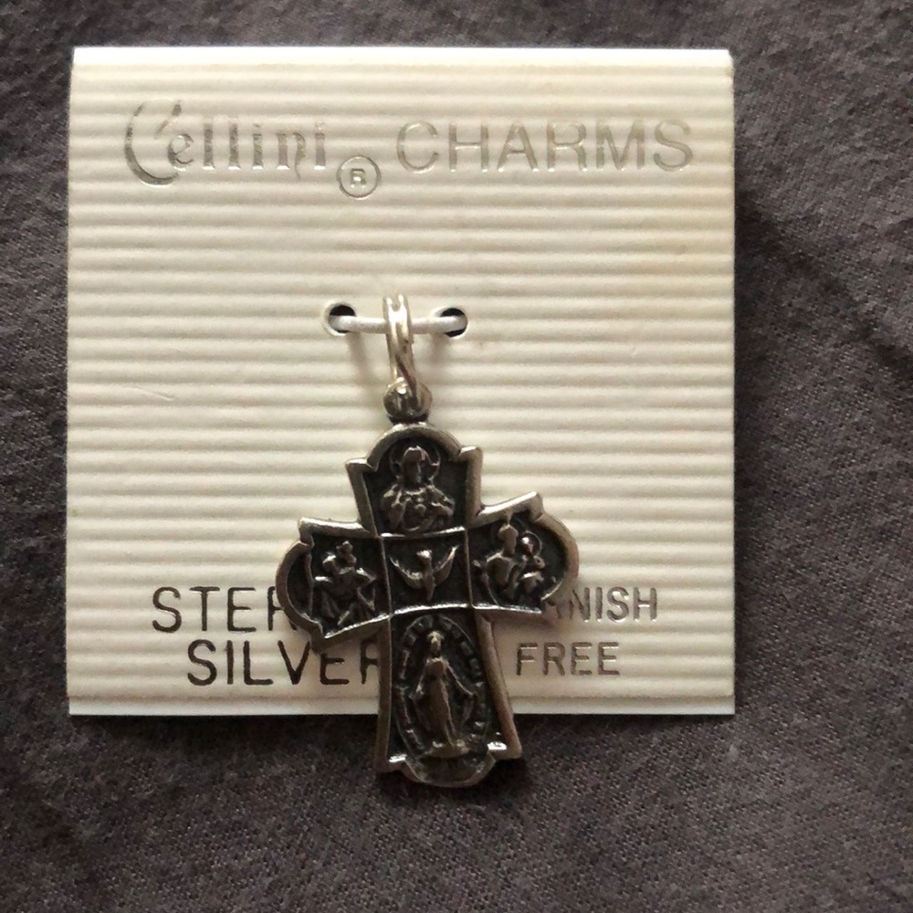 Sterling silver four way saints cross pendant